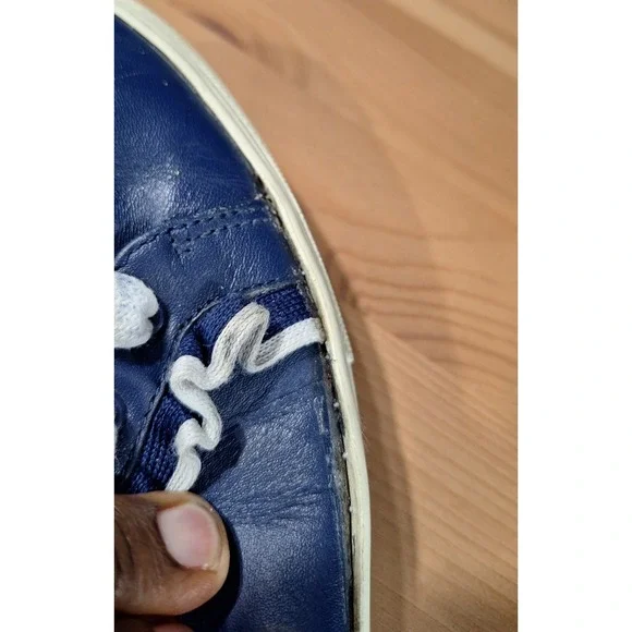 Tory Sport Ruffle Sneakers Navy Blue Leather Low Top Trainers 39506 Womens 7M - Picture 8 of 8